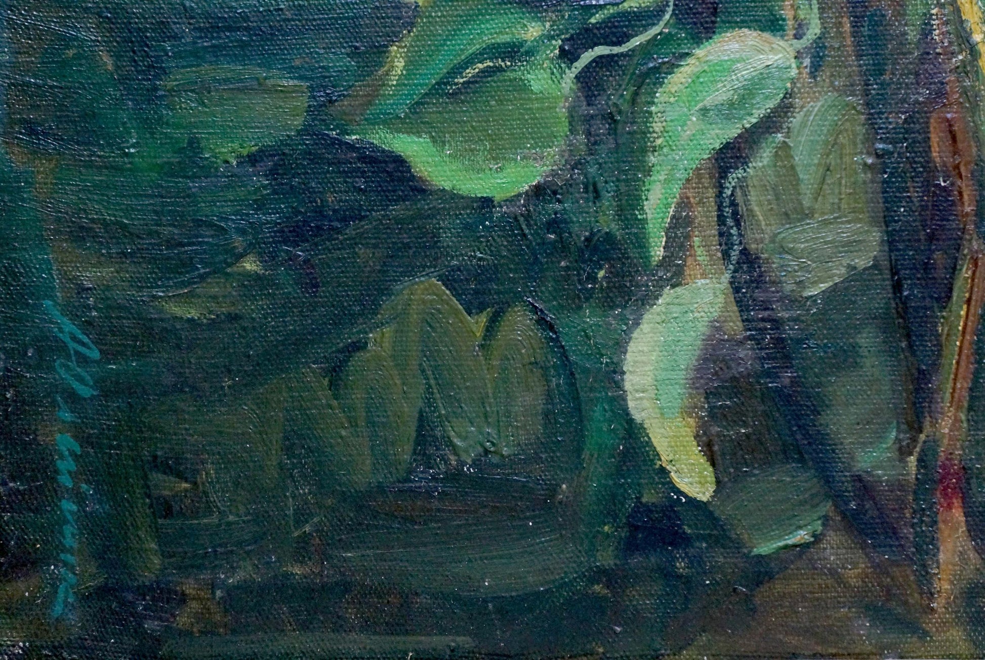 Oil painting Lilac branch by Oleinik Anna Petrovna with abstract green leaves