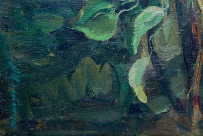 Oil painting Lilac branch by Oleinik Anna Petrovna with abstract green leaves