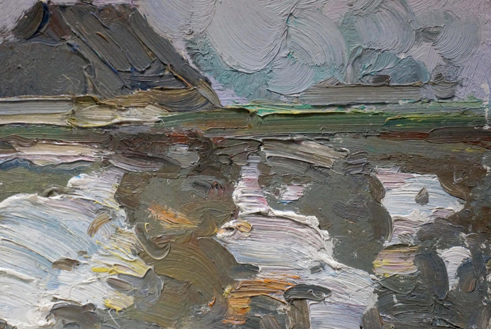 Impasto oil painting of houses on outskirts by Sevastyanov Viktor Grigorievich