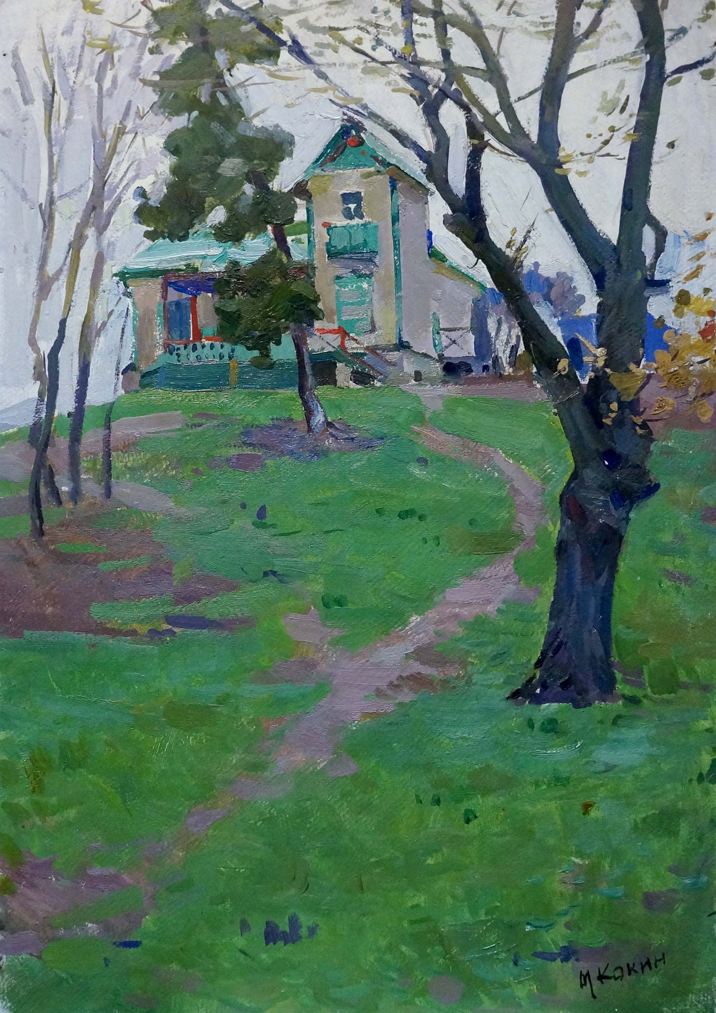 Impressionist oil painting of house in woods by Kokin Mikhail Alexandrovich