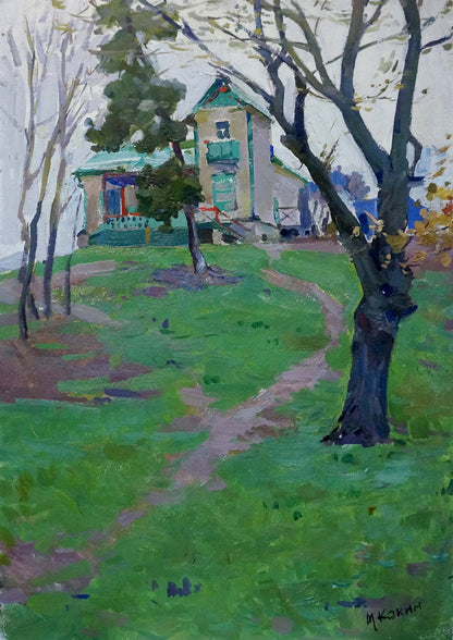 Impressionist oil painting of house in woods by Kokin Mikhail Alexandrovich