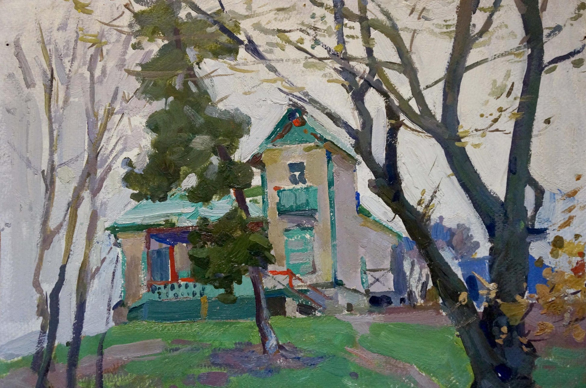 Impressionistic oil painting of quaint house in woods by Kokin Mikhail Alexandrovich