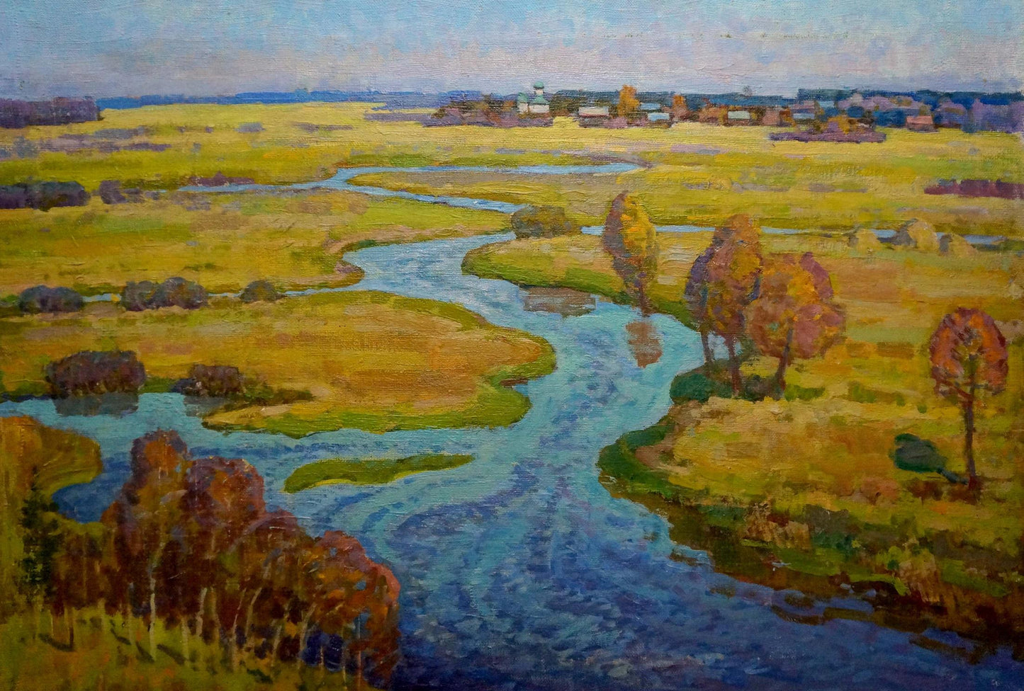 Oil painting of winding autumn river by Grigory Ruban