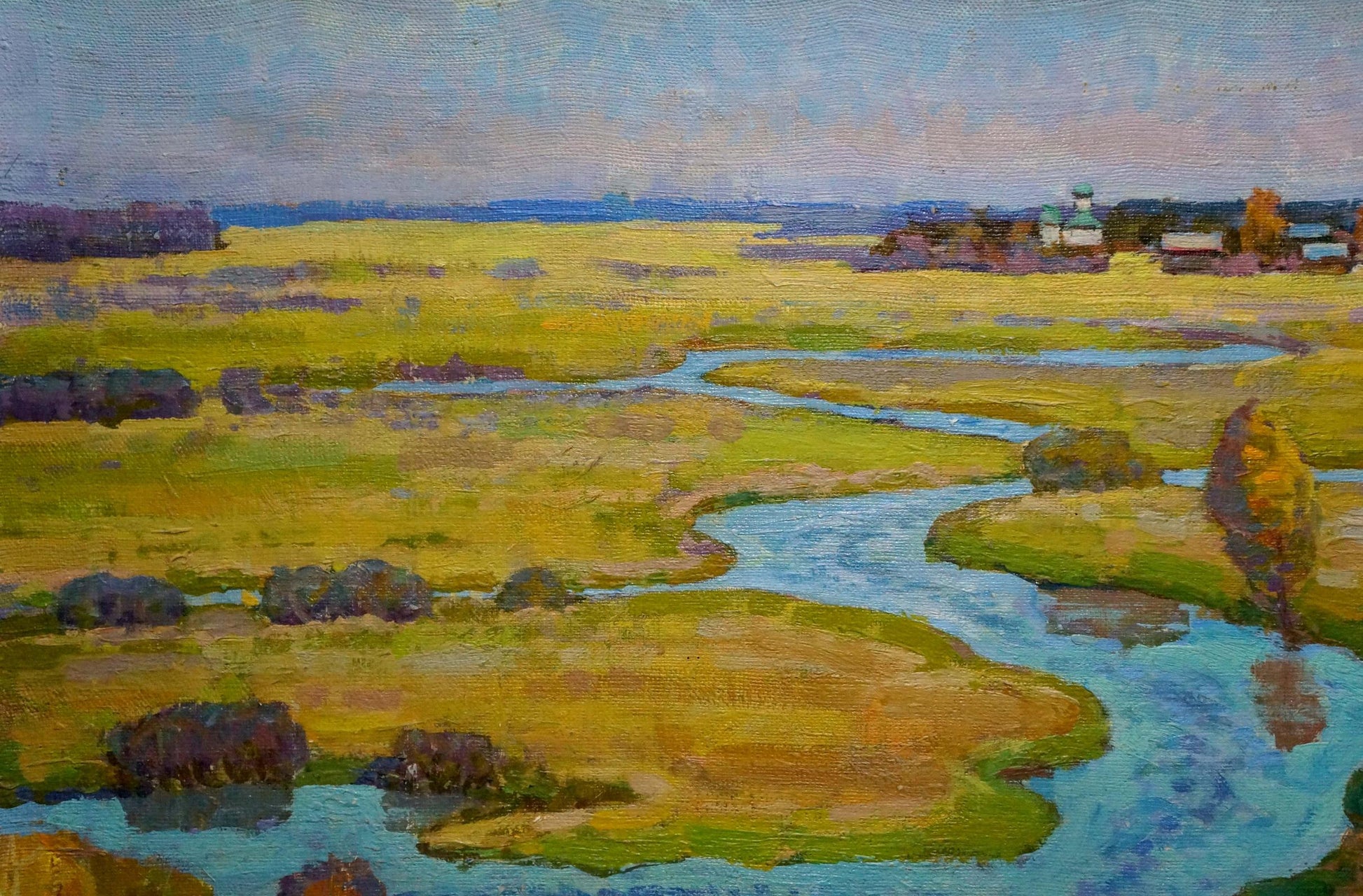 Serene oil painting of winding autumn river by Grigory Ruban