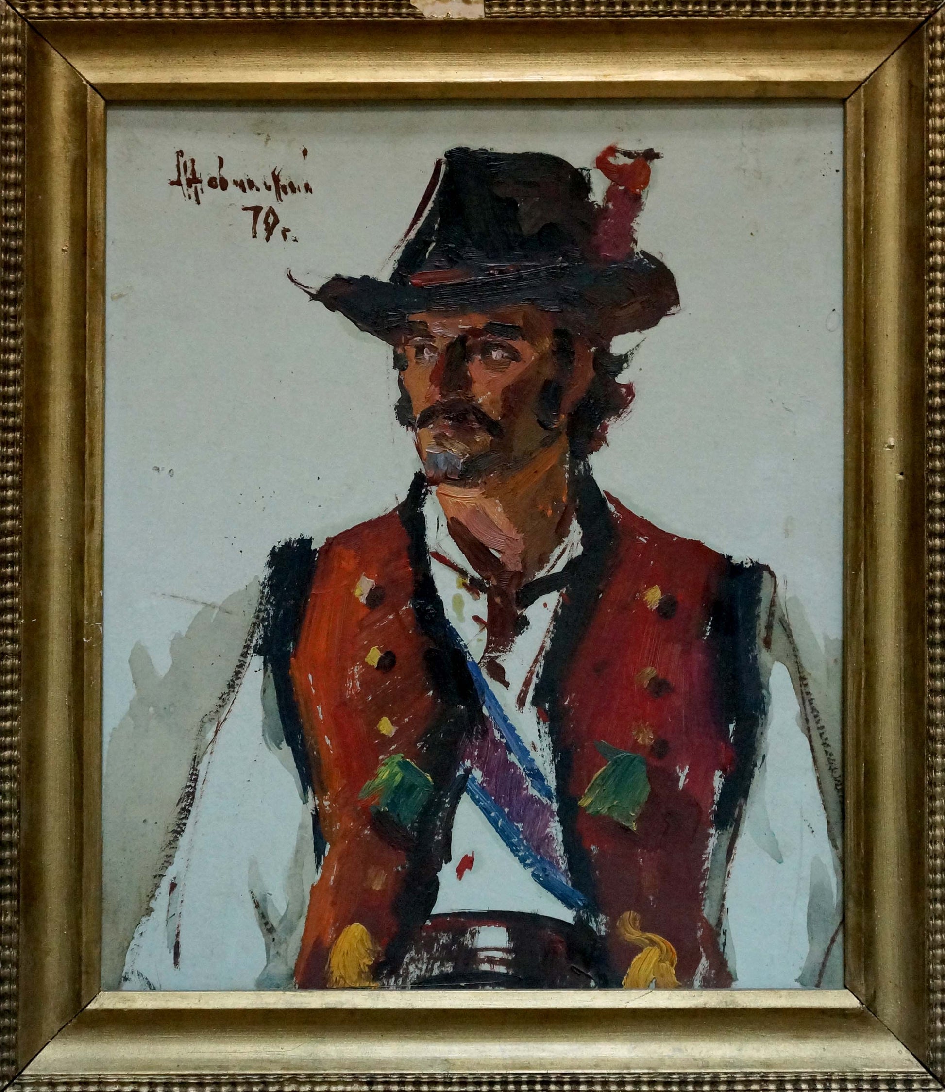 Oil painting portrait of man in black hat by Zhurakovsky Victor Petrovich