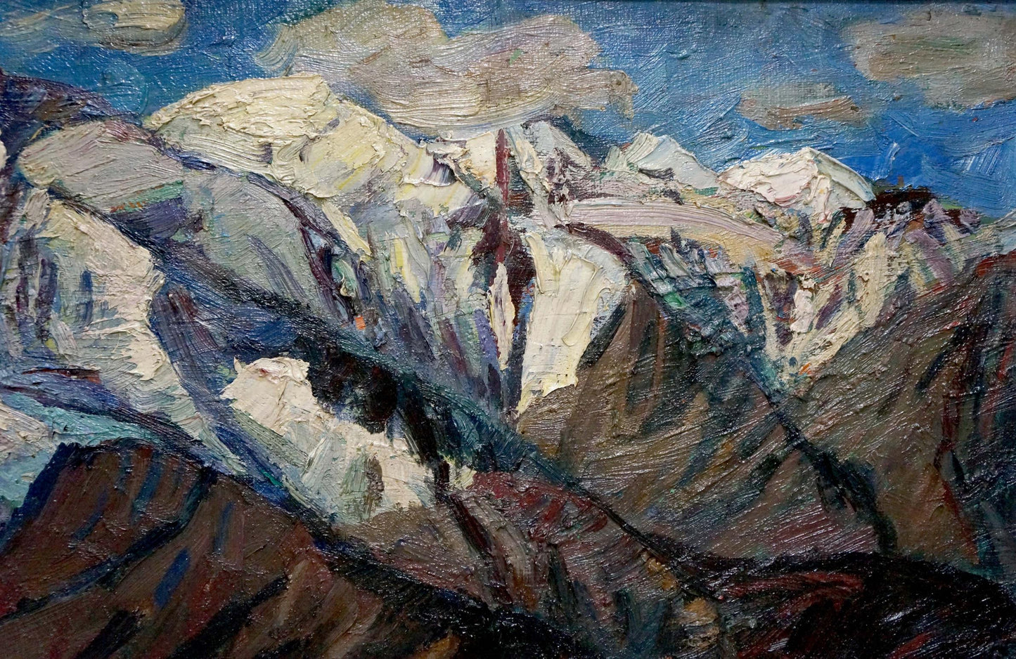 Impressionistic oil painting of snow-capped mountains by Brendel Olga Vladimirovna