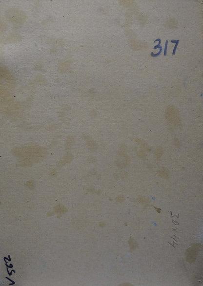 Back of oil painting Vase with flowers in the garden, off-white with stains and blue ink markings