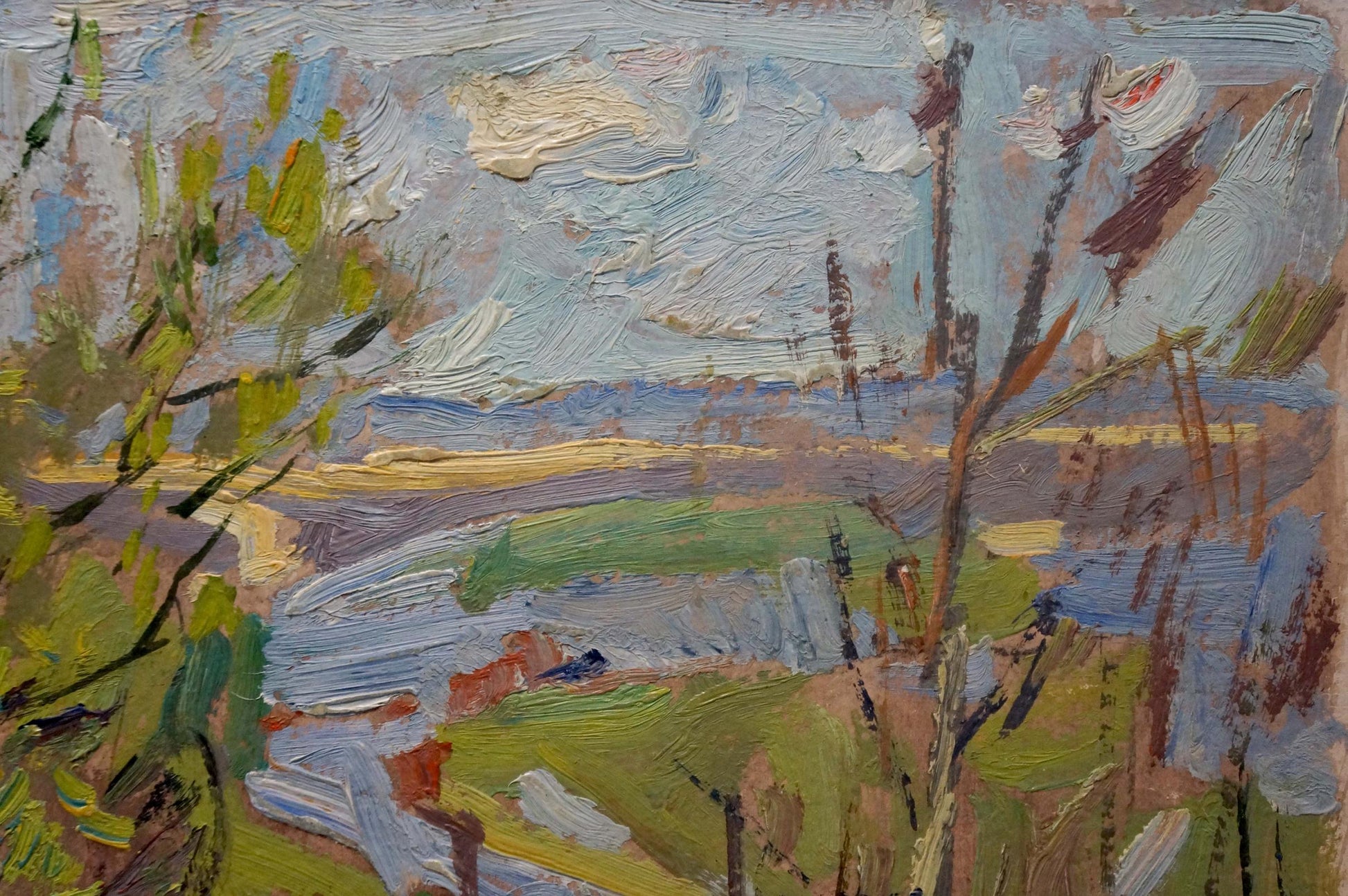 Impressionistic oil painting of house over river by Kokin Mikhail Alexandrovich