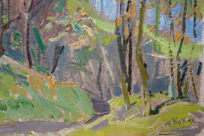 Vibrant impressionist house over river by Kokin Mikhail Alexandrovich