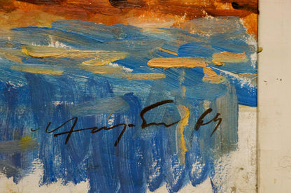 Oil painting In Port Khodchenko Lev Pavlovich abstract blue orange brushstrokes