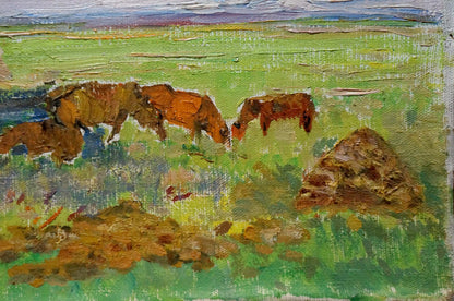 Oil painting by Sevastyanov Viktor Grigorievich of horses grazing