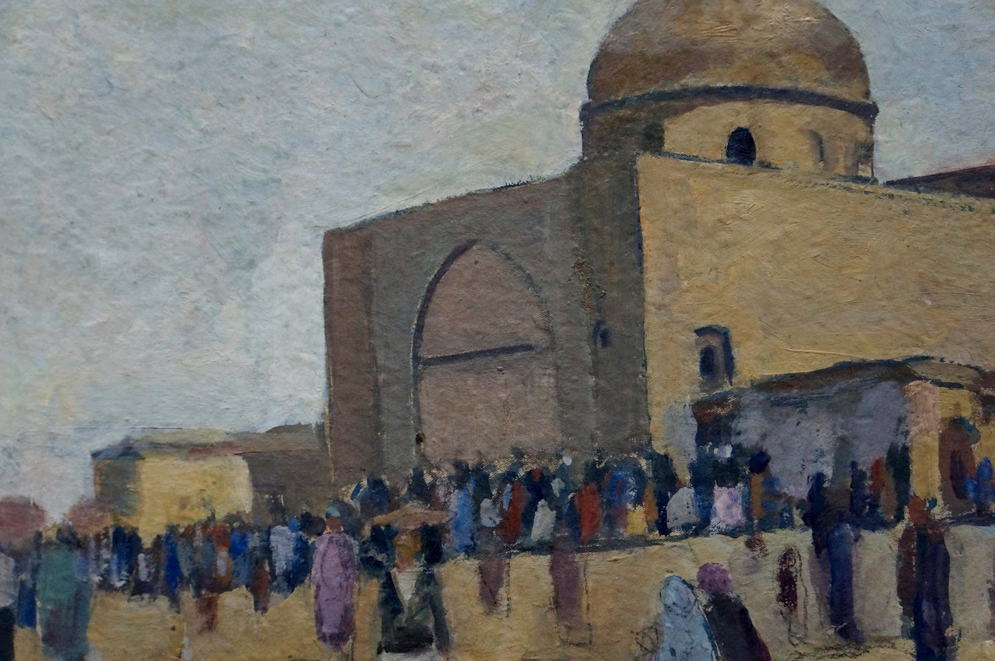Oil painting of domed stone building with crowds by Bondarovich Anatoly Martynovich
