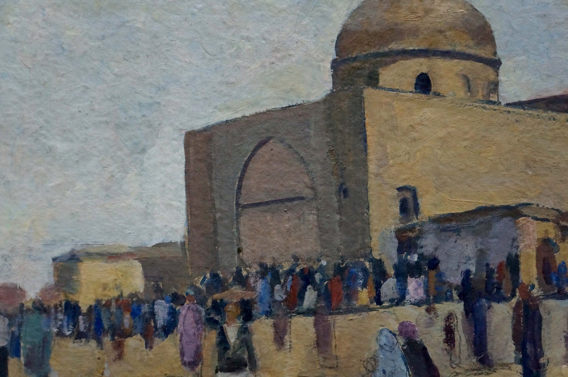 Oil painting of domed stone building with crowds by Bondarovich Anatoly Martynovich