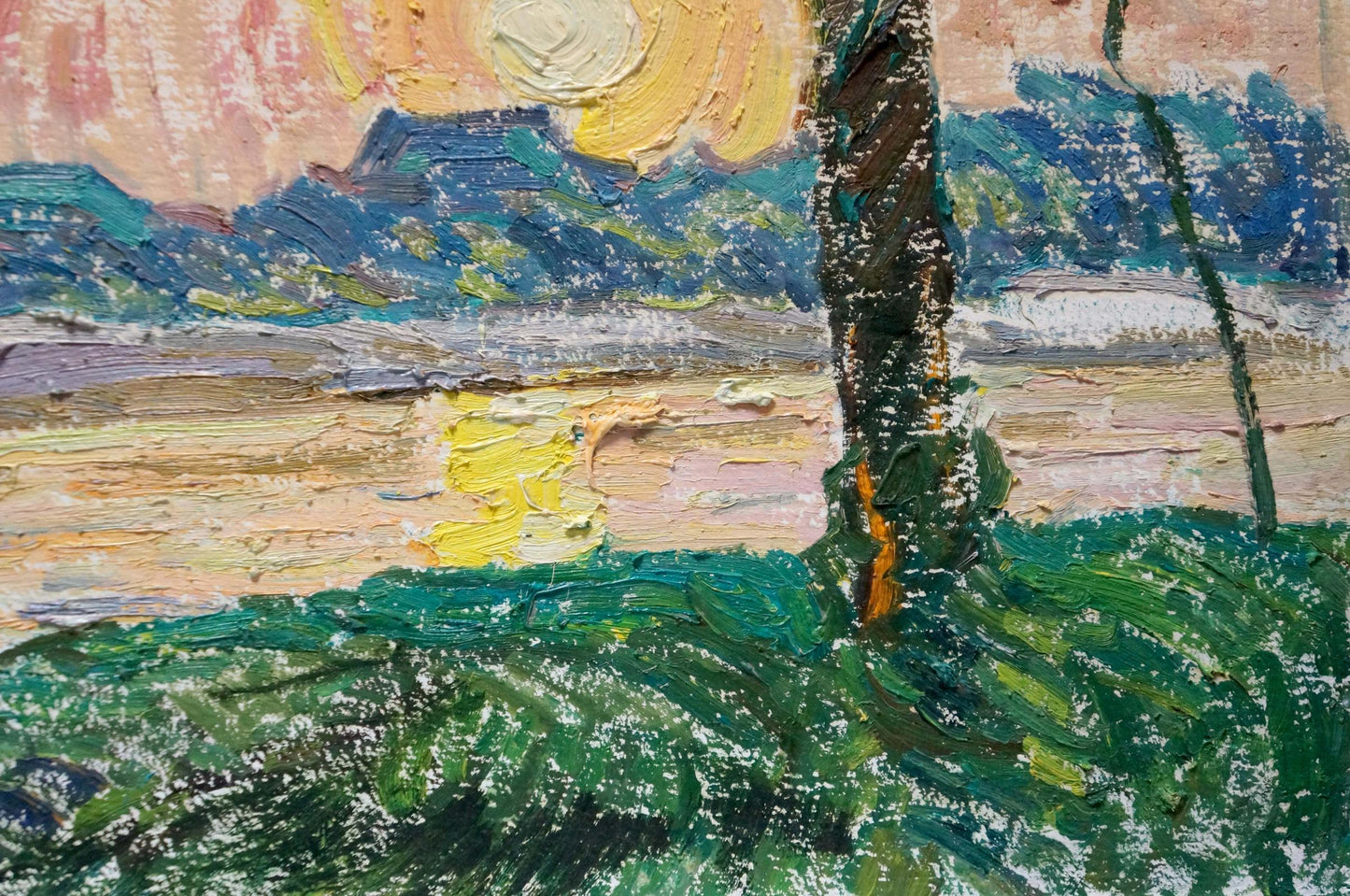 Oil painting of sunset landscape over forest by Viktor Sevastyanov