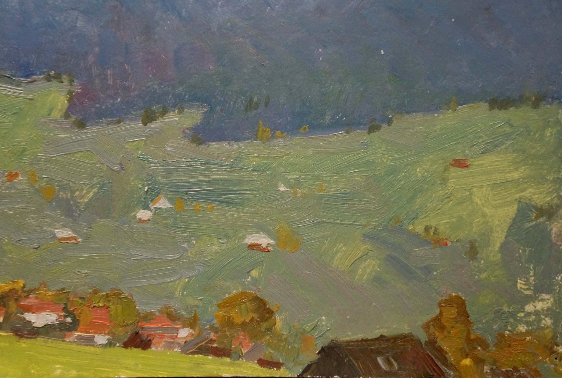 Oil painting of rolling green mountain landscape by Sevastyanov Viktor Grigorievich