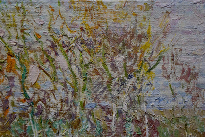 Oil painting of impressionistic spring wildflowers after rain by Viktor Grigorievich Sevastyanov