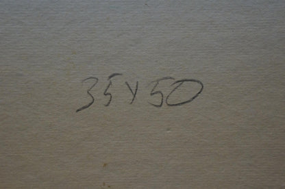 Back of Viktor Grigorievich Sevastyanov oil painting with 35x50 handwritten in black ink on beige