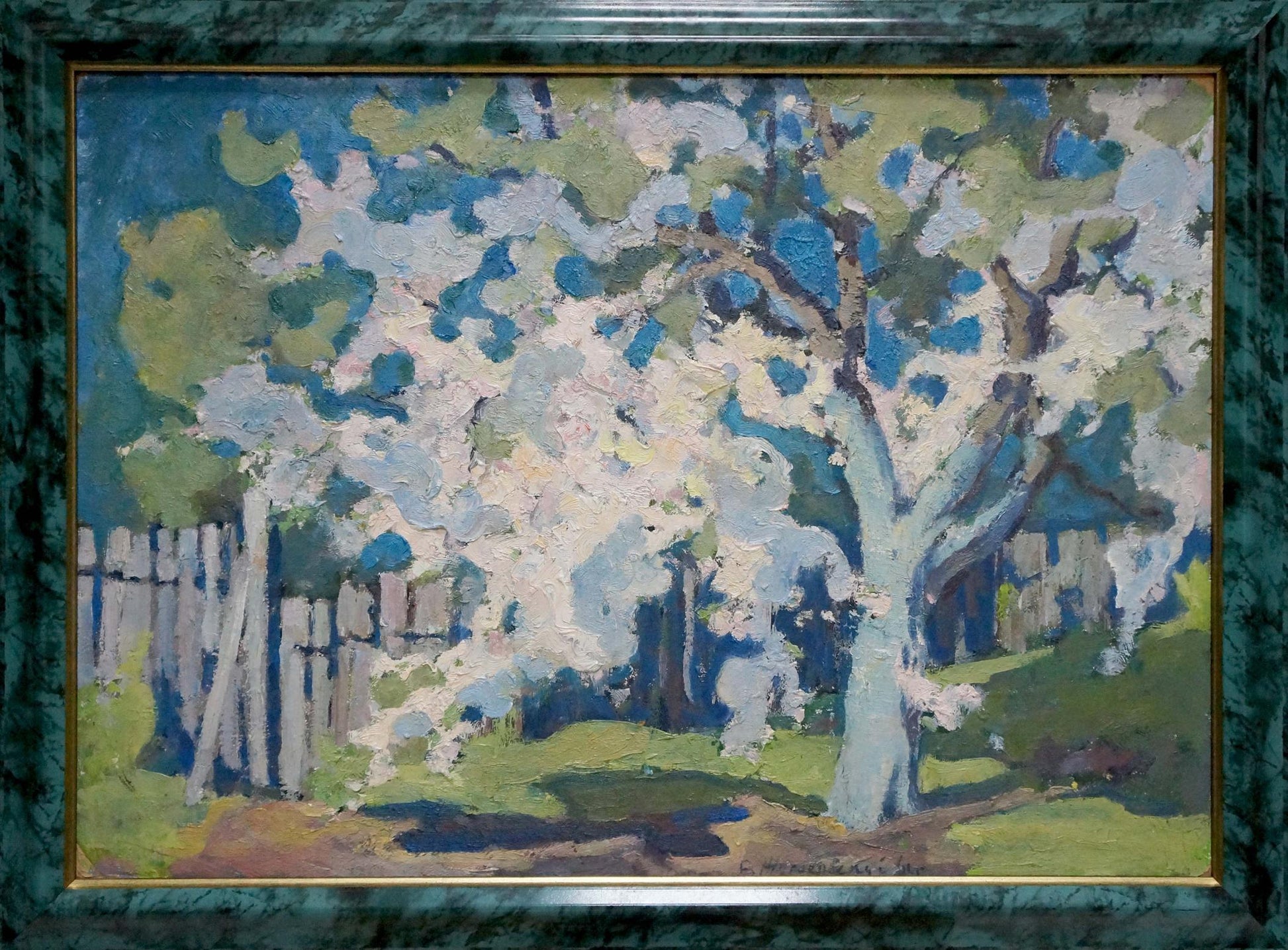 Vibrant impressionist oil painting of blooming apple tree by Zhuravsky Victor Petrovich