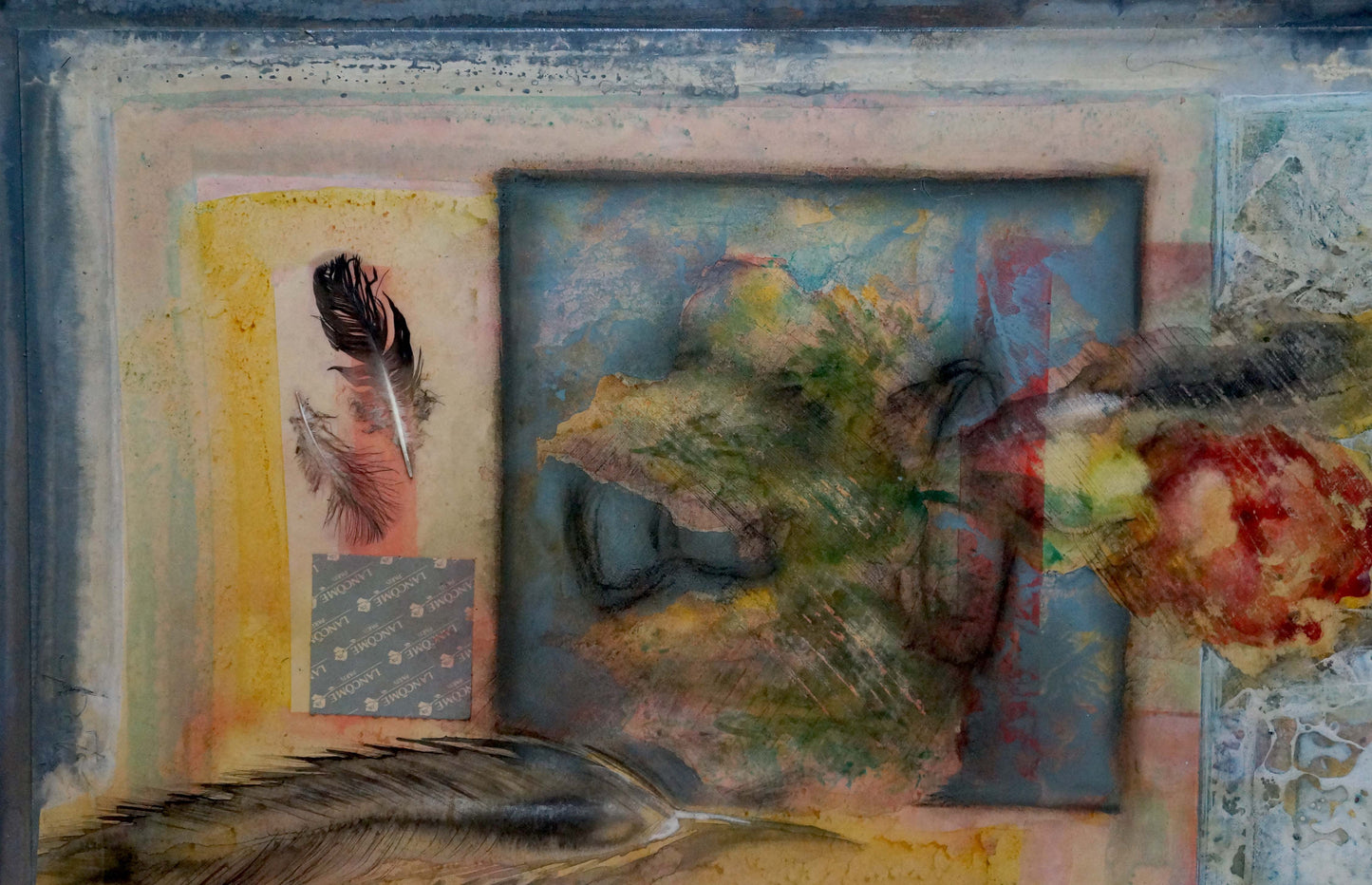Abstract oil painting Still life Dobryy A with vibrant feathers and textures