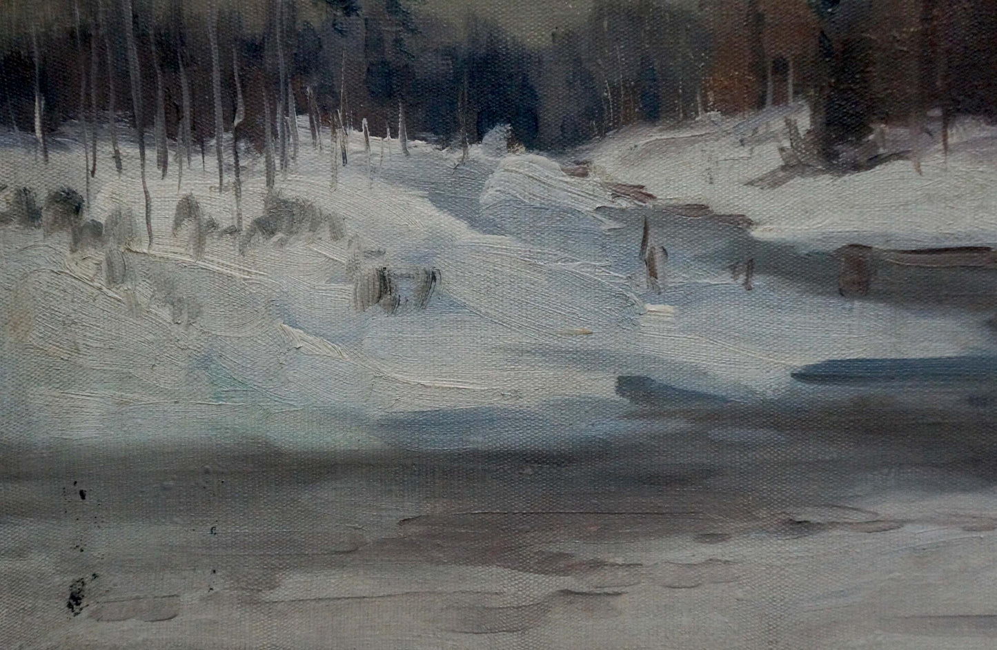 Oil painting of muted snowy landscape by Stavropol artist