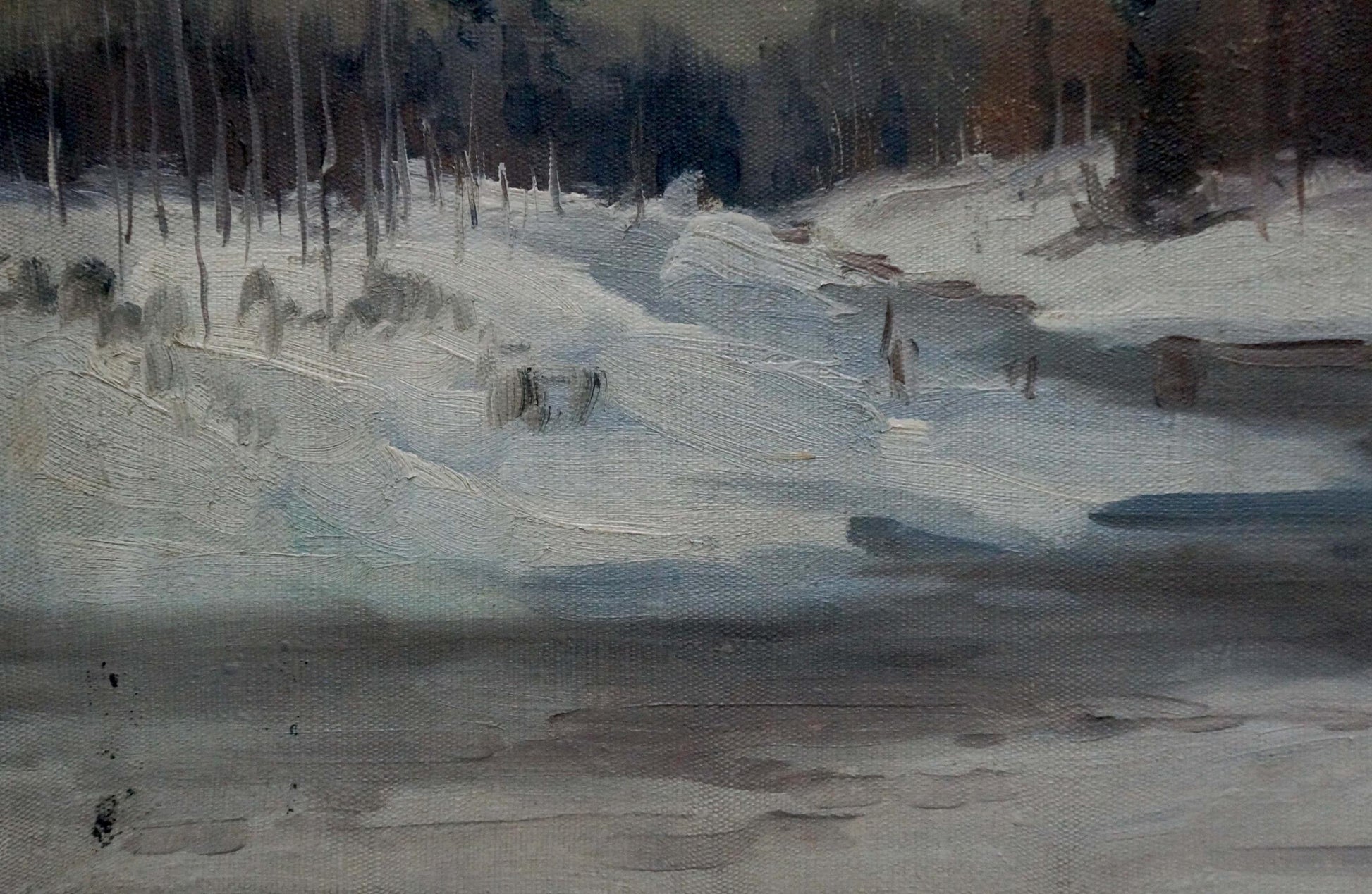 Oil painting of muted snowy landscape by Stavropol artist