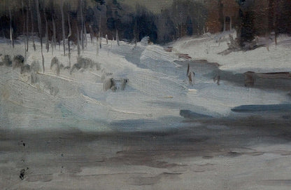 Oil painting of muted snowy landscape by Stavropol artist
