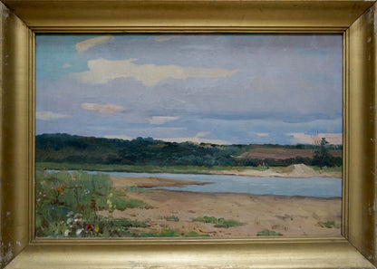 Oil painting of serene river landscape by Stavropol artist