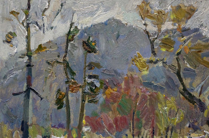 Impressionistic oil painting of autumn mountain river by Kokin Mikhail Alexandrovich