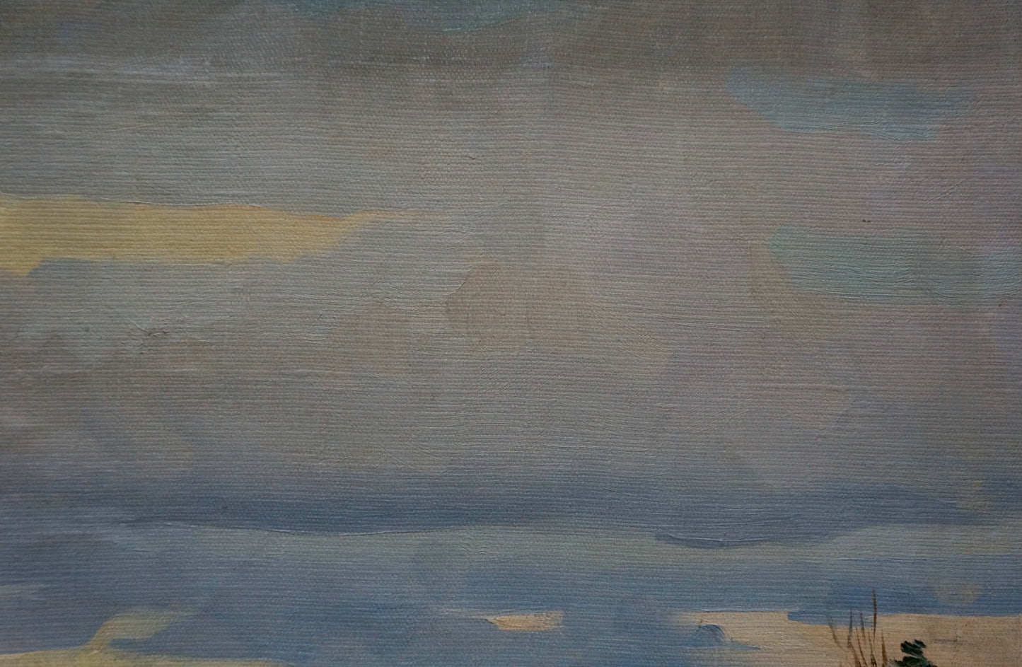 Textured oil painting of moody river landscape sky by Stavropol artist