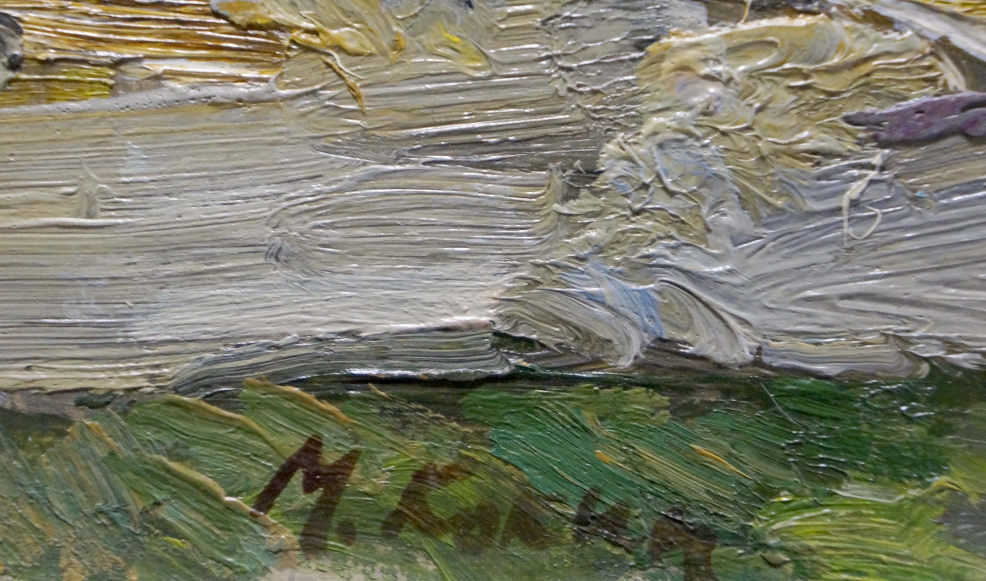 Oil painting Mountain river by Kokin Mikhail Alexandrovich with m signature