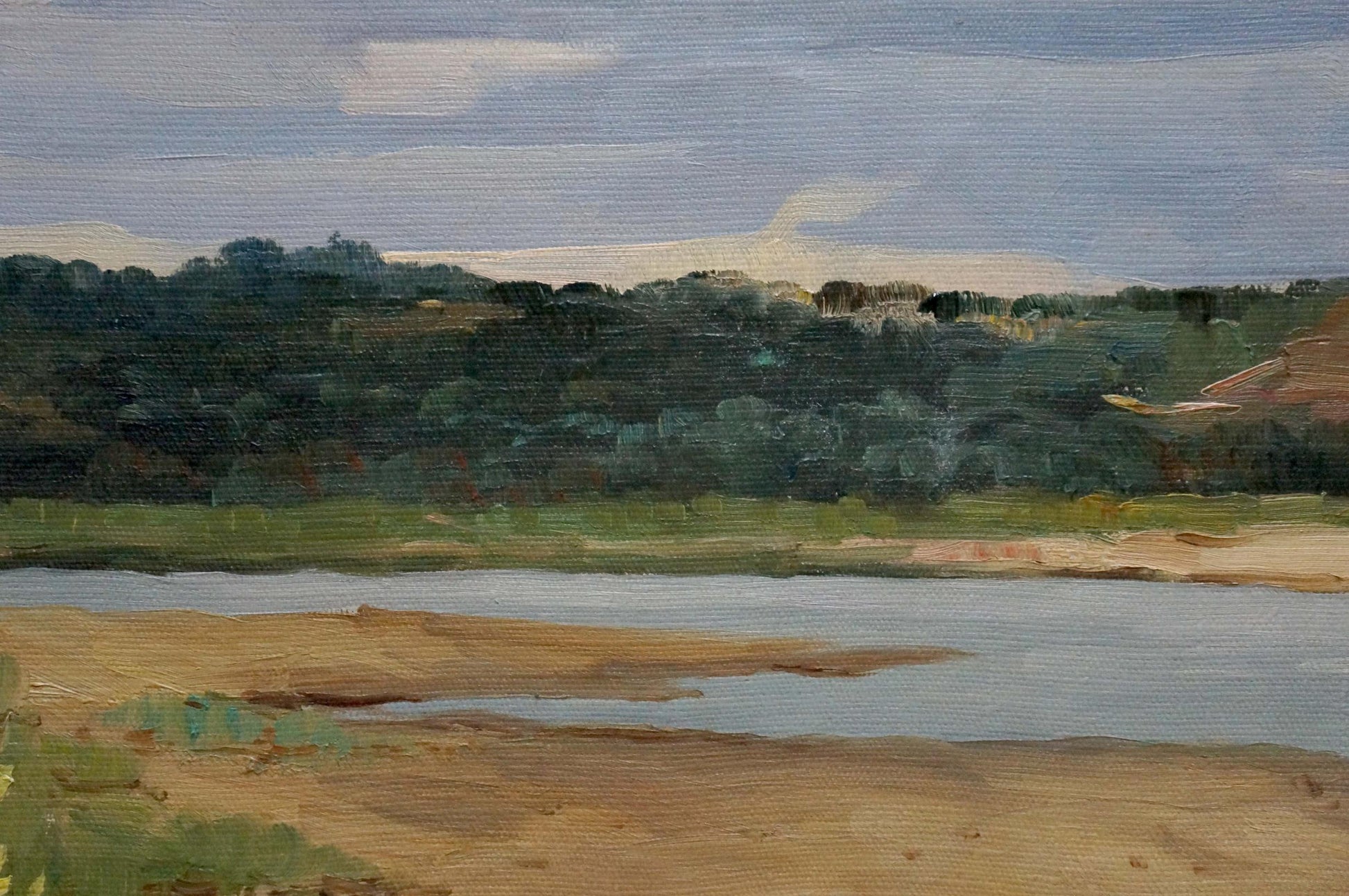 Serene oil painting of river landscape by Stavropol artist