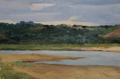 Serene oil painting of river landscape by Stavropol artist