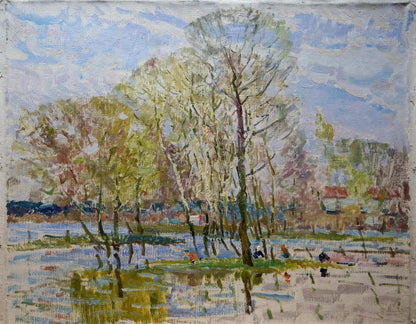 Oil painting Children by the pond by Sevastyanov Viktor Grigorievich