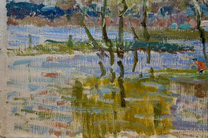 Impressionistic oil painting Children by the Pond by Sevastyanov Viktor Grigorievich
