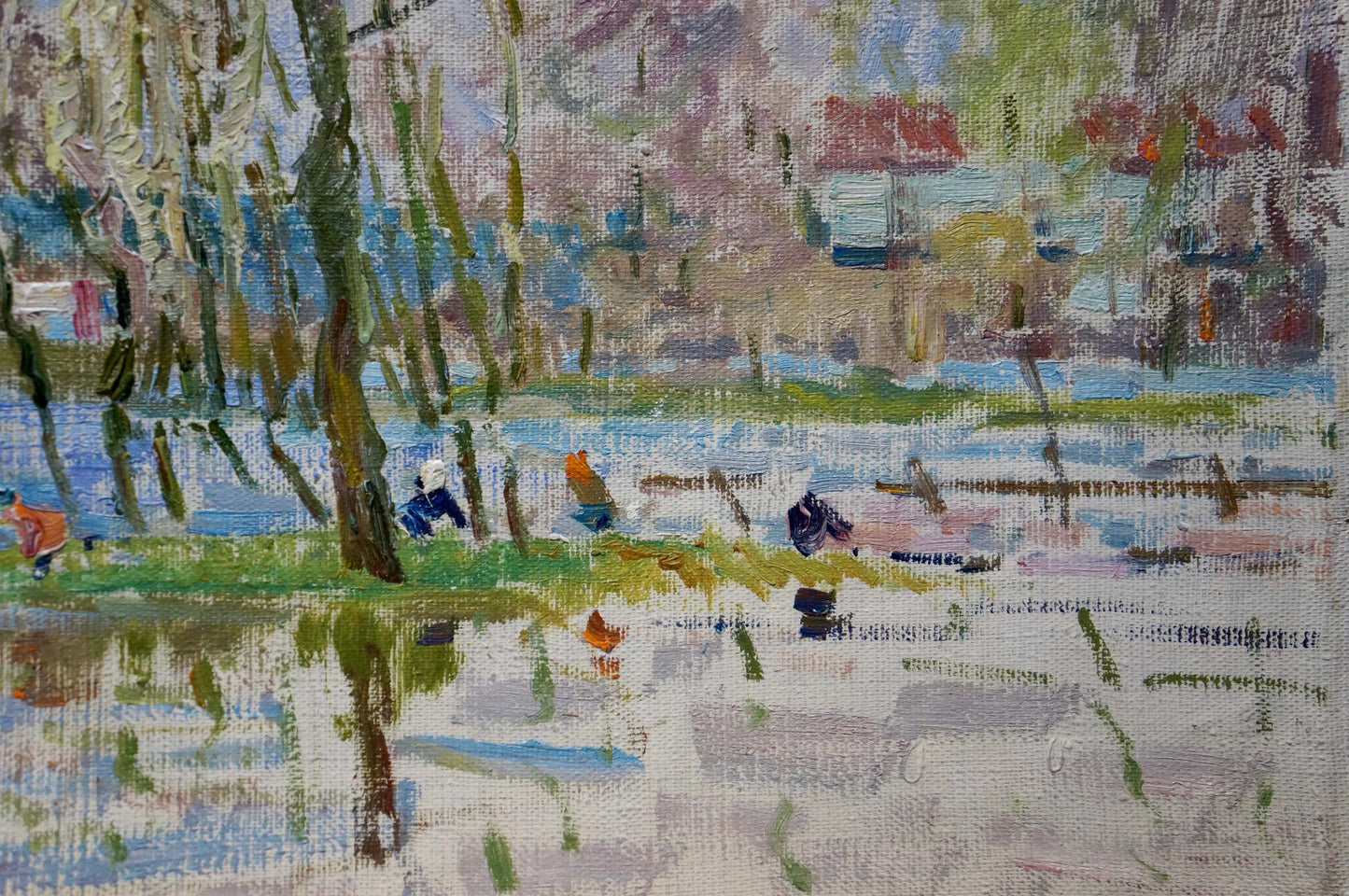 Impressionistic oil painting by Sevastyanov Viktor Grigorievich: children by the pond