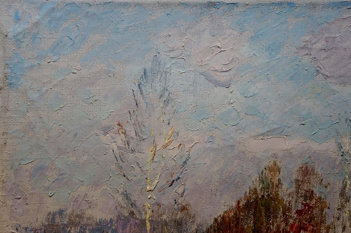 Oil painting of brown horse in yard by Viktor Grigorievich Sevastyanov