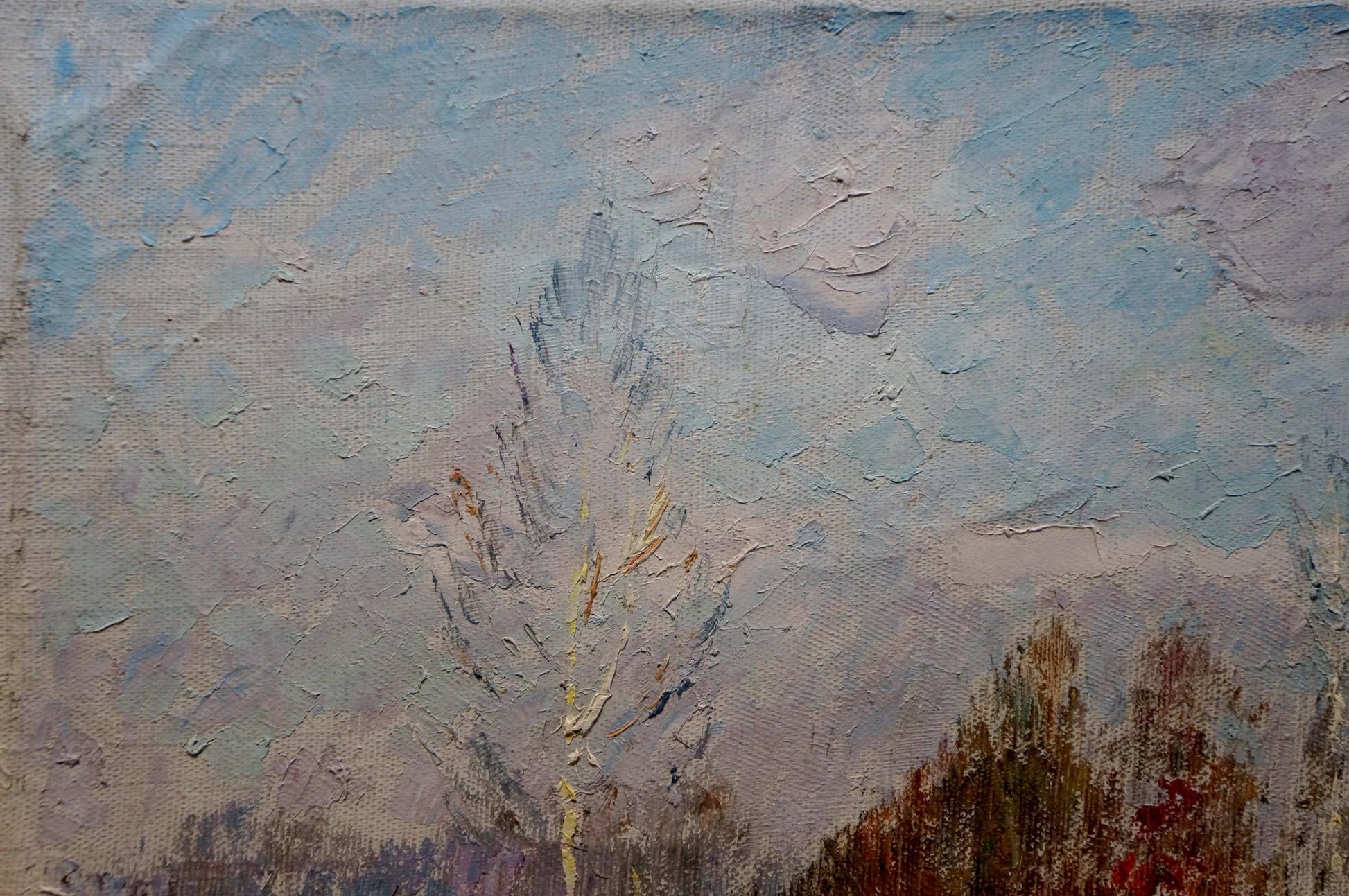 Oil painting of brown horse in yard by Viktor Grigorievich Sevastyanov
