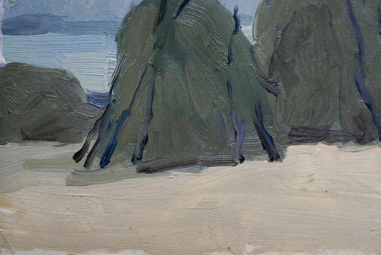 Oil painting Near the Shore by Pianida Boris Nikitich with dark green trees