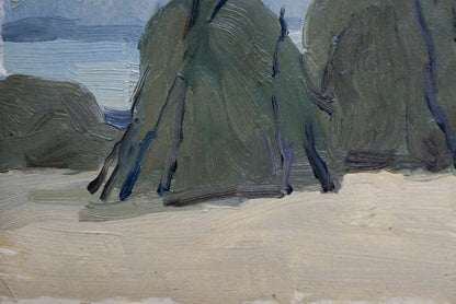 Oil painting Near the Shore by Pianida Boris Nikitich with dark green trees