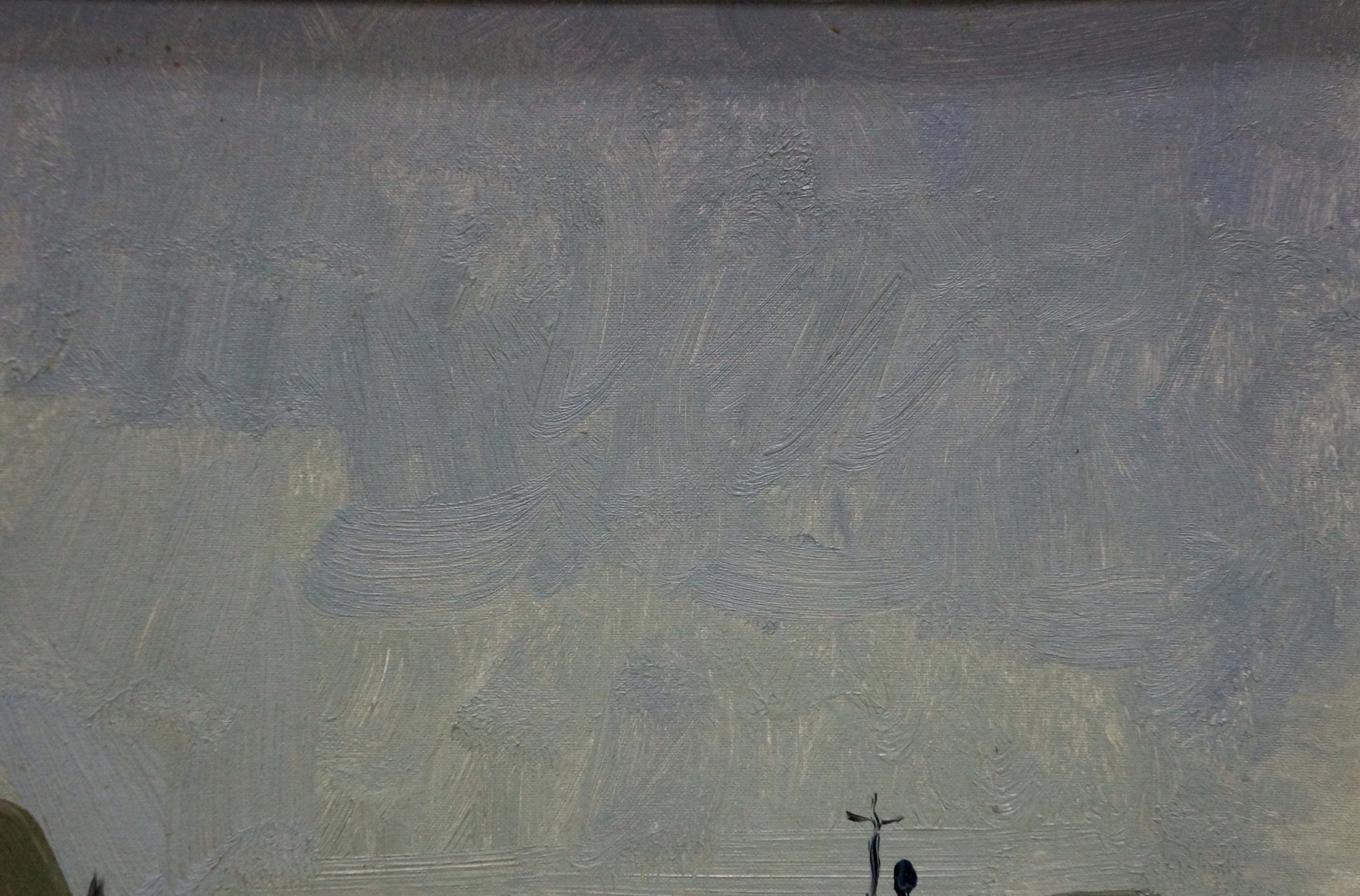 Oil painting Near the shore by Pianida Boris Nikitich, minimalist gray beige landscape