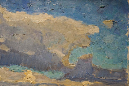 Oil painting Before the Storm by Sevastyanov Viktor Grigorievich with textured blue beige clouds