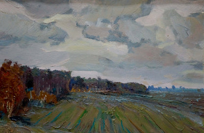 Oil painting After the Rain by Snopok A.N. moody fields under cloudy sky