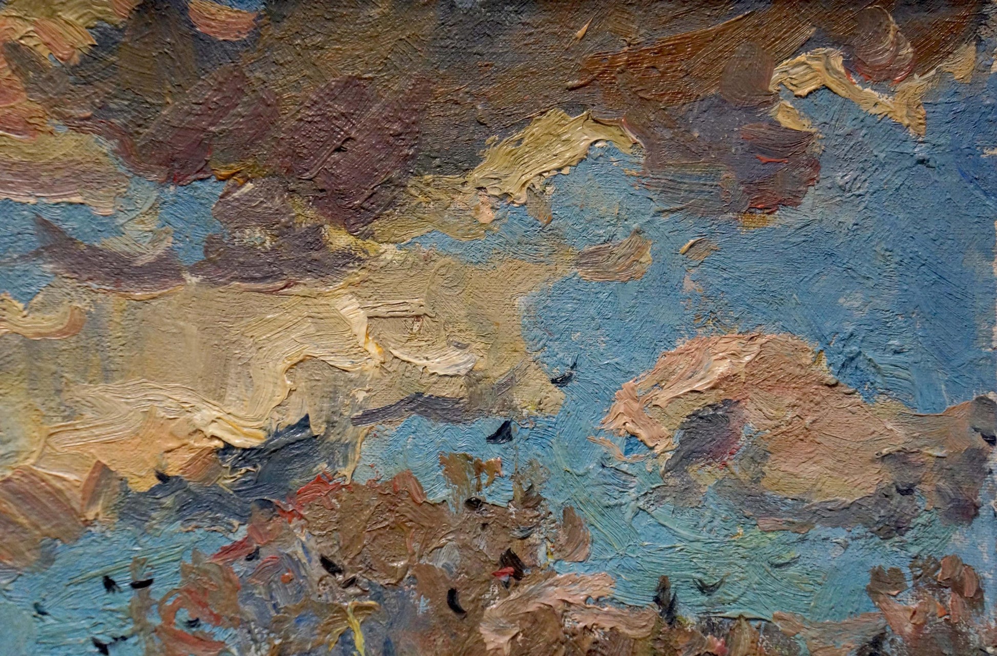 Oil painting Autumn cloudy day by Viktor Sevastyanov impasto sky