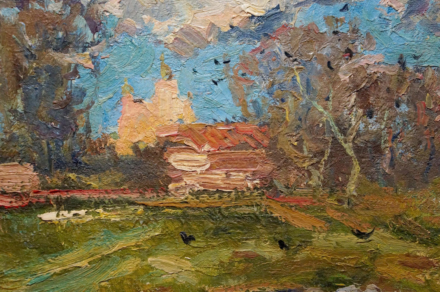 Oil painting Autumn cloudy day by Viktor Sevastyanov rustic landscape