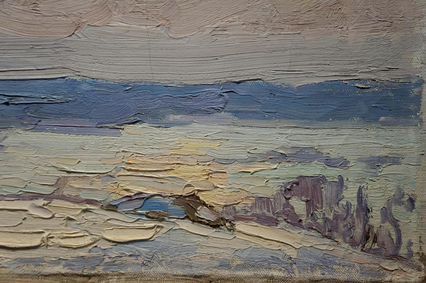 Impasto textured sunset landscape oil painting by Sevastyanov Viktor Grigorievich