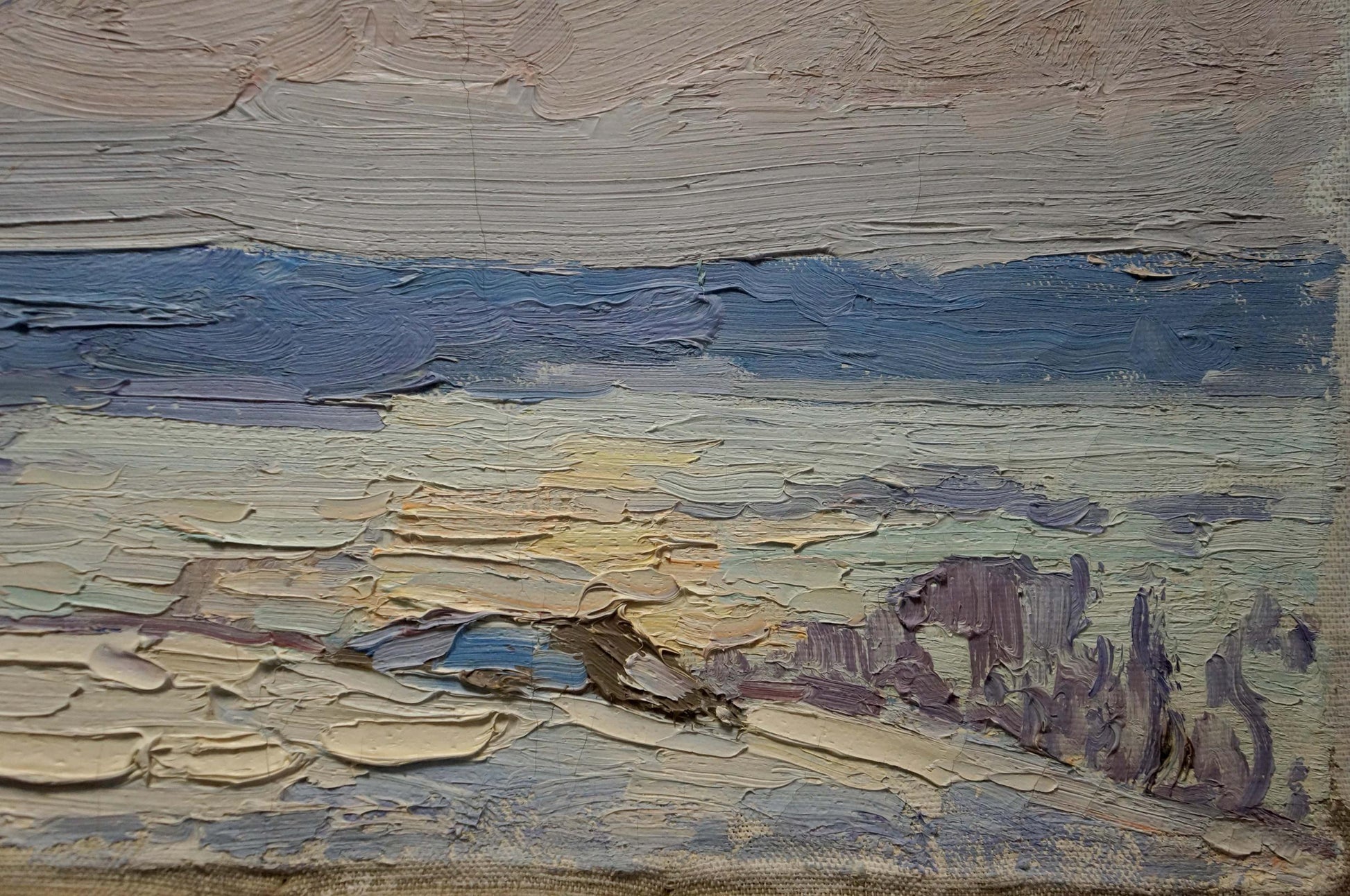Impasto textured sunset landscape oil painting by Sevastyanov Viktor Grigorievich