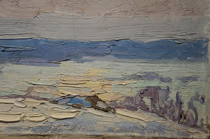 Impasto textured sunset landscape oil painting by Sevastyanov Viktor Grigorievich