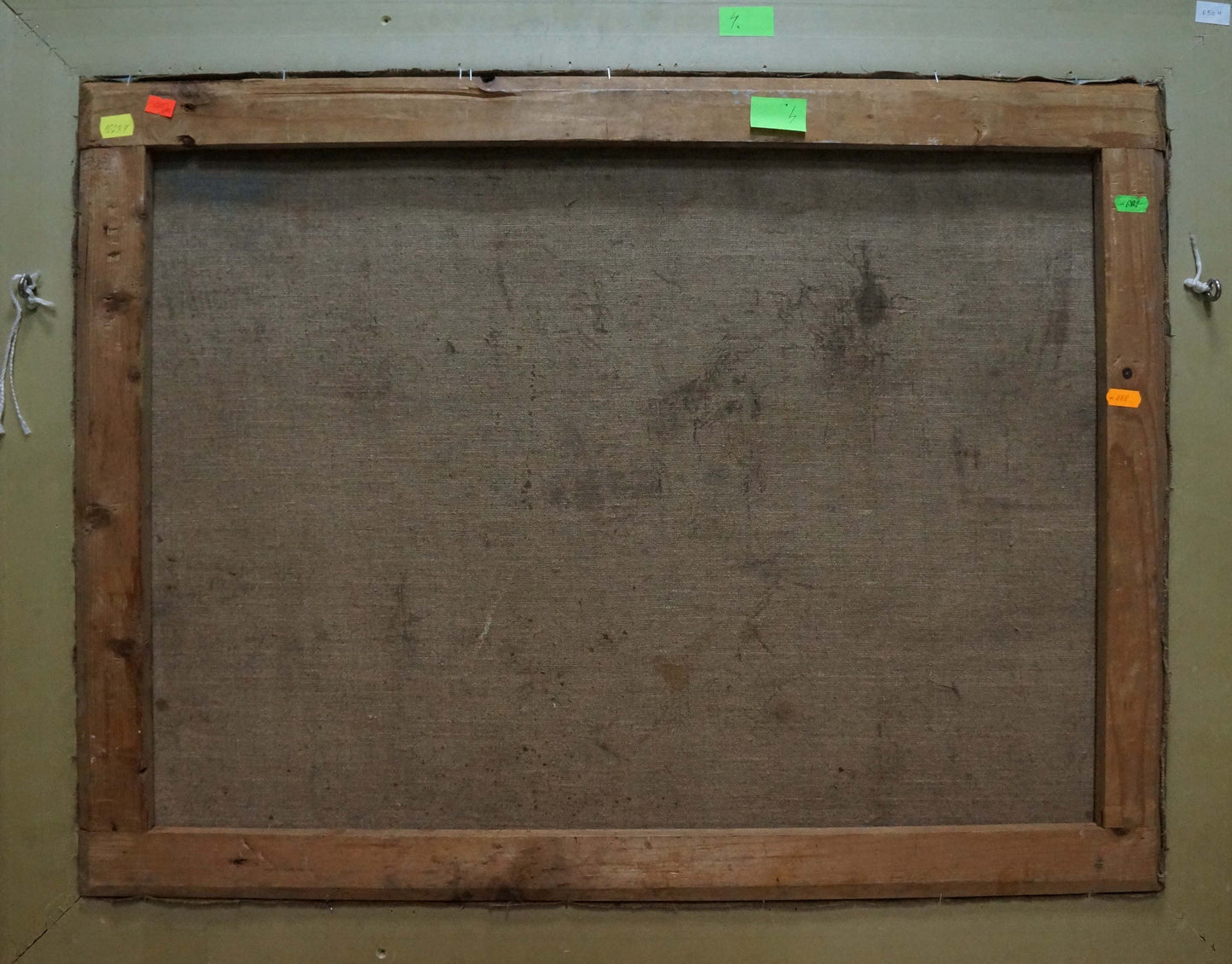 Back of rustic wooden frame with gray fabric for Oil painting Landscape Nevkrytyy Denys Nykyforovych