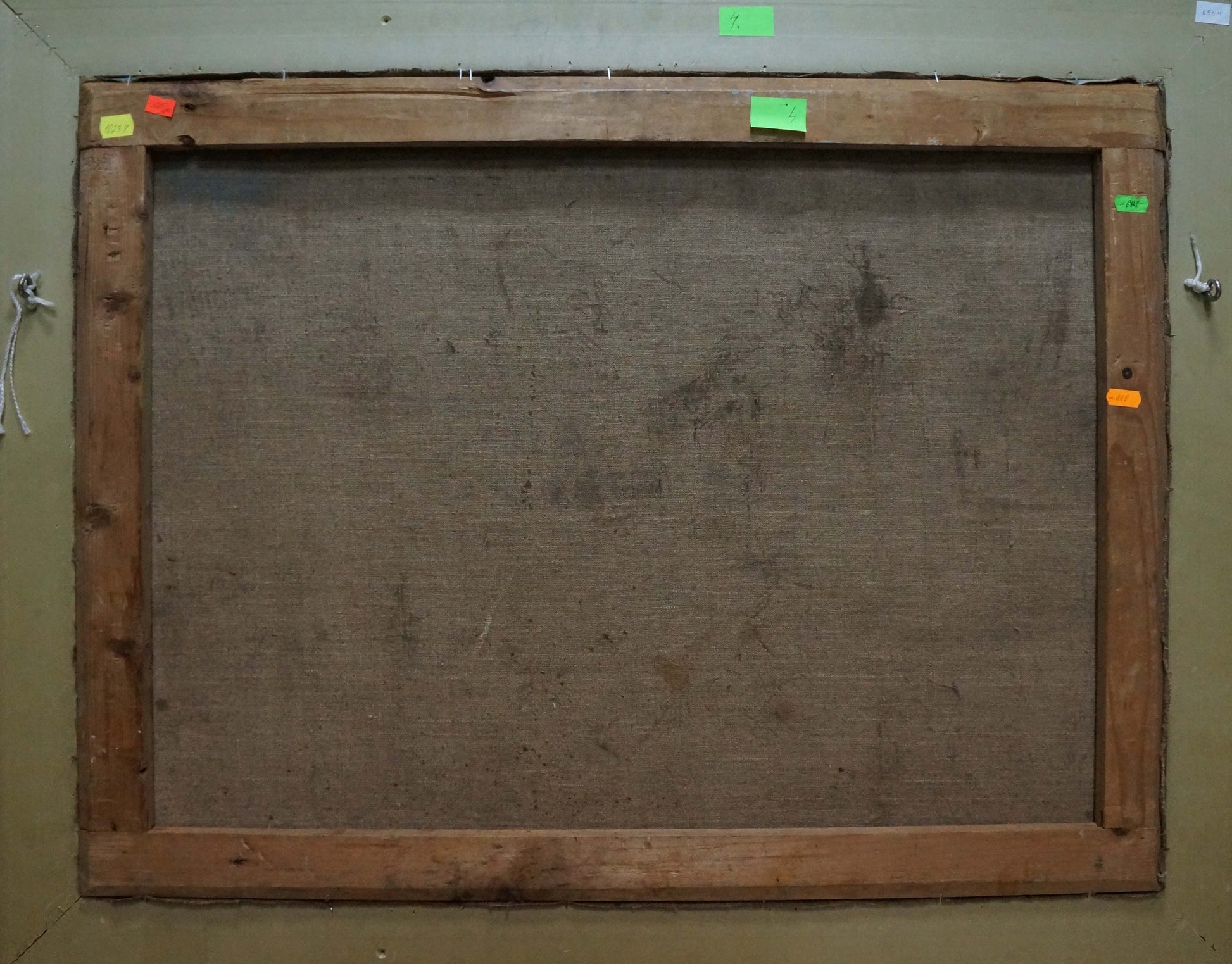 Back of rustic wooden frame with gray fabric for Oil painting Landscape Nevkrytyy Denys Nykyforovych