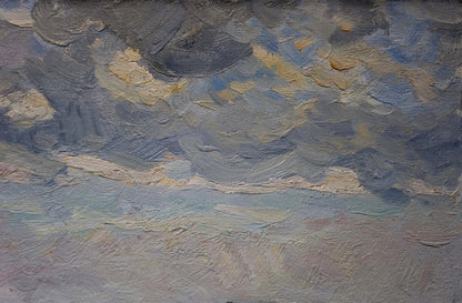 Oil painting In field by Sevastyanov Viktor Grigorievich with dynamic sky
